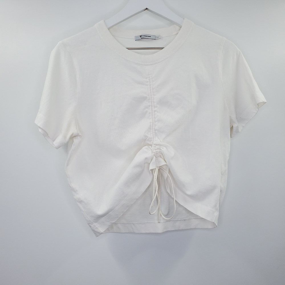 T Alexander Wang Cotton Silk Ruche Crop Top White